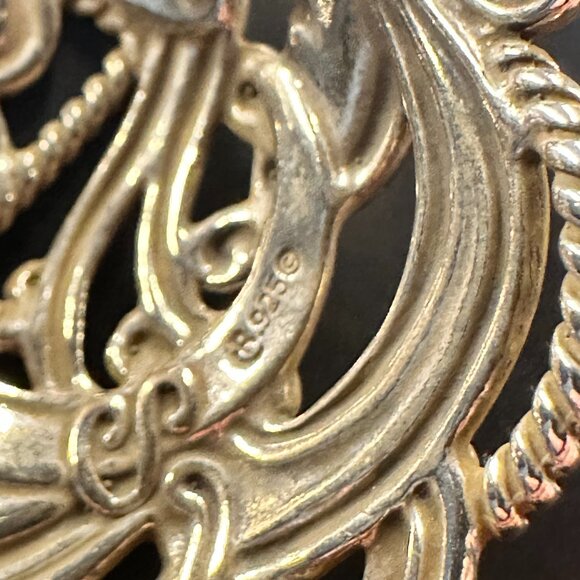 ✨ 18” Sterling Silver Ornate Filigree Necklace with Gold-Tone Teardrop Accent - Picture 5 of 6